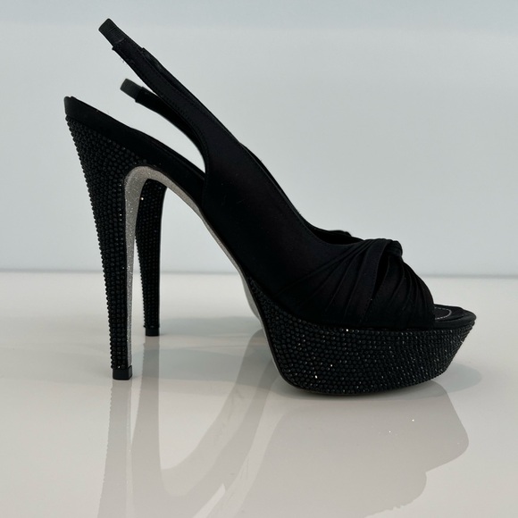 RENE CAOVILLA BLACK CRYSTAL PLATFORM SANDALS SIZE IT 38 / US 8 - Picture 1 of 16